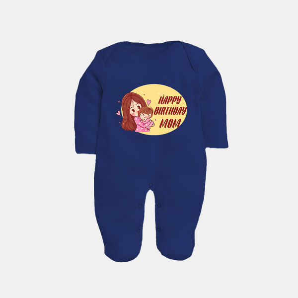 Baby's First Gift to Mom | Happy Birthday Sleep Suit/Full Sleeve Romper | Perfect for Photos - NAVY BLUE - New Born (Chest 7.5")