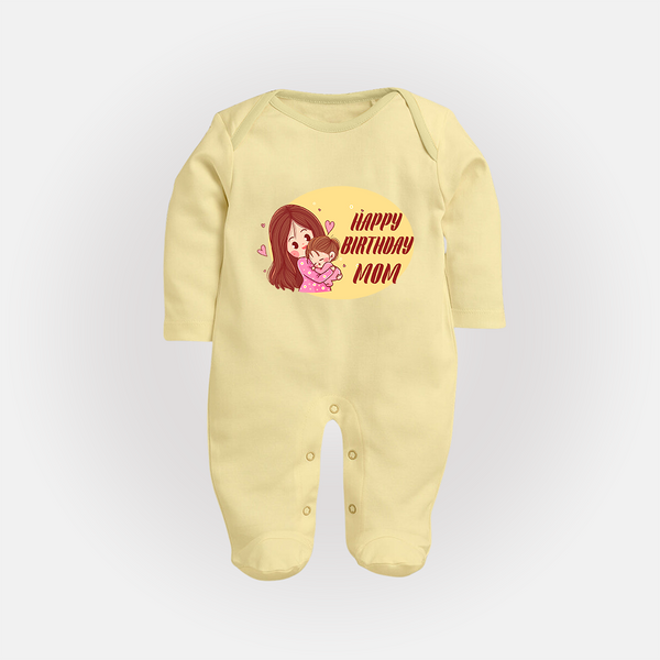 Baby's First Gift to Mom | Happy Birthday Sleep Suit/Full Sleeve Romper | Perfect for Photos - PASTEL YELLOW - New Born (Chest 7.5")