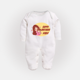 Baby's First Gift to Mom | Happy Birthday Sleep Suit/Full Sleeve Romper | Perfect for Photos - WHITE - New Born (Chest 7.5")