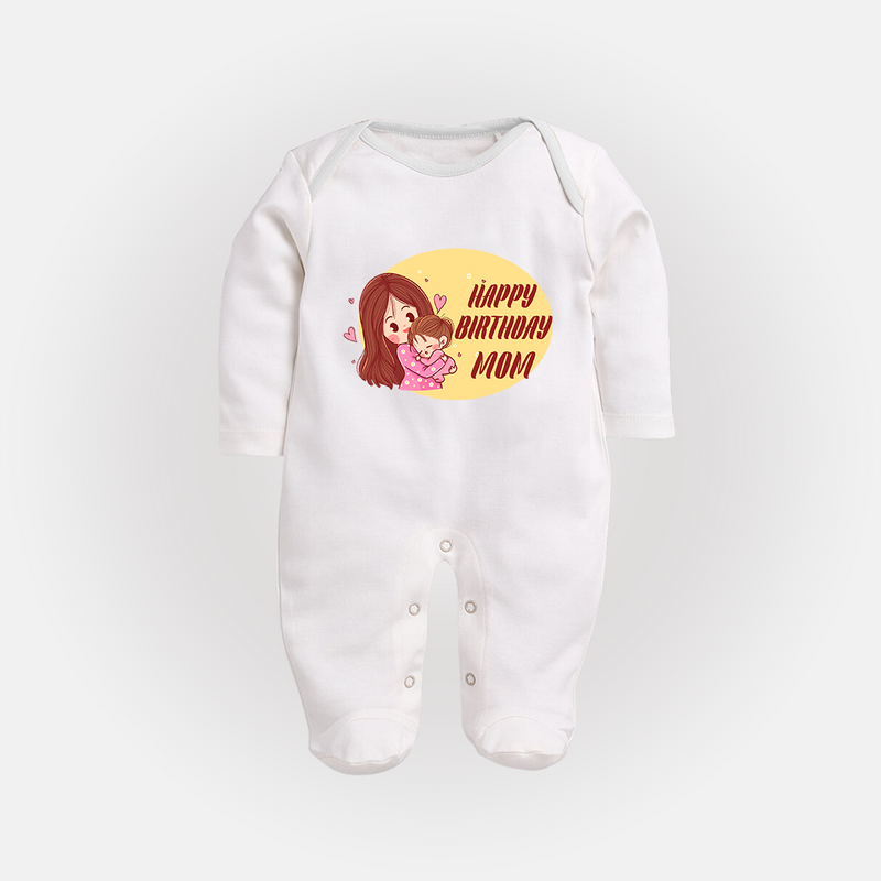 "MomÕs Birthday Bash - Capture The Moment With This Baby Sleep Suit" - WHITE - New Born (Chest 7.5")