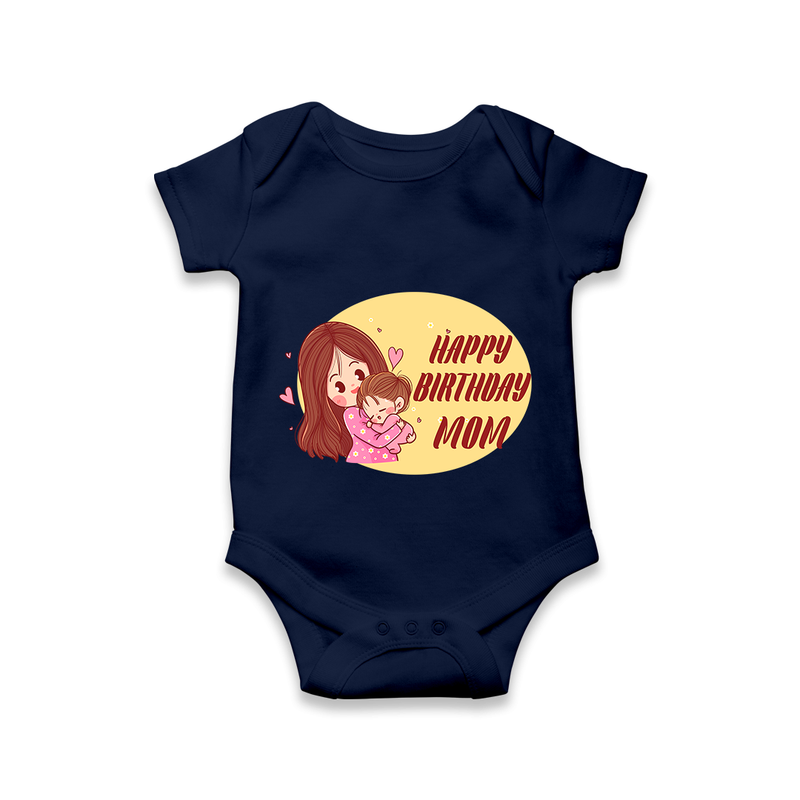 Baby's First Gift to Mom | Happy Birthday Romper/Onesie | Perfect for Photos - NAVY BLUE - 0 - 3 Months Old (Chest 16")