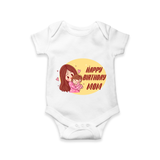 Baby's First Gift to Mom | Happy Birthday Romper/Onesie | Perfect for Photos - WHITE - 0 - 3 Months Old (Chest 16")