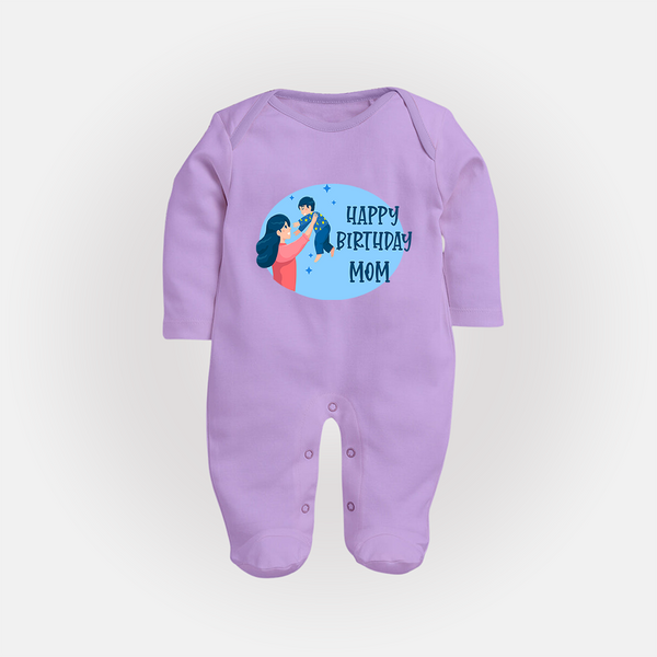 Happy Birthday Mom Baby Sleep Suit/Full Sleeve Romper | Soft Cotton Outfit for Newborns - LILAC - New Born (Chest 7.5")