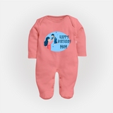 Happy Birthday Mom Baby Sleep Suit/Full Sleeve Romper | Soft Cotton Outfit for Newborns - PEACH - New Born (Chest 7.5")