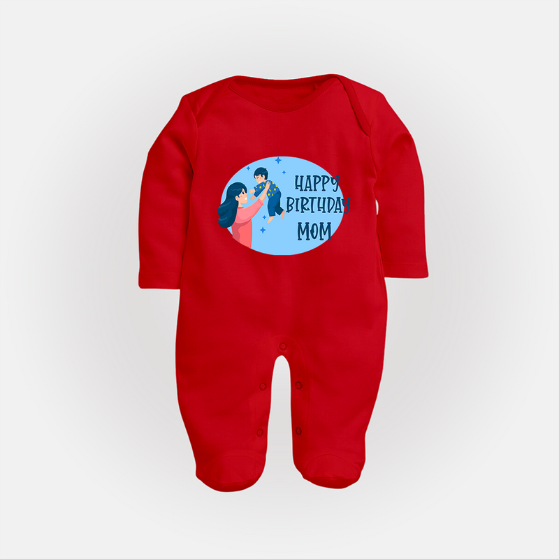 Happy Birthday Mom Baby Sleep Suit/Full Sleeve Romper | Soft Cotton Outfit for Newborns - RED - New Born (Chest 7.5")
