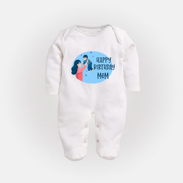 "The Cutest Baby Sleep Suit To Celebrate MomÕs Birthday In Style!" - WHITE - New Born (Chest 7.5")