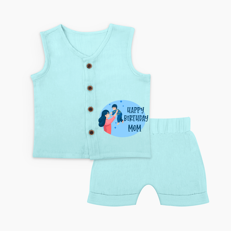Happy Birthday Mom Baby Jabla Set | Soft Cotton Outfit for Newborns - BABY BLUE - 0 - 3 Months Old (Chest 9.8")