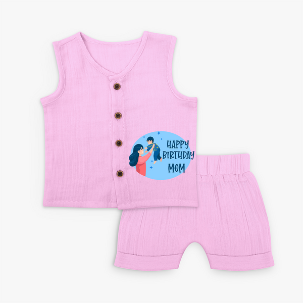 Happy Birthday Mom Baby Jabla Set | Soft Cotton Outfit for Newborns - BABY PINK - 0 - 3 Months Old (Chest 9.8")