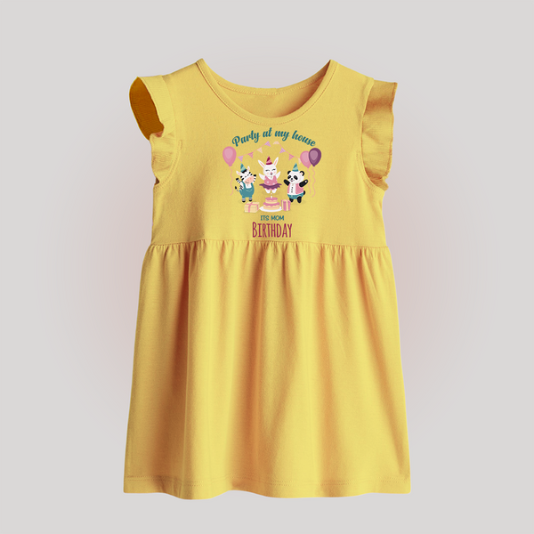 "Happy Birthday Mom - Stylish Baby Frock To Share The Joy" - YELLOW - 0 - 3 Months Old (Chest 17")