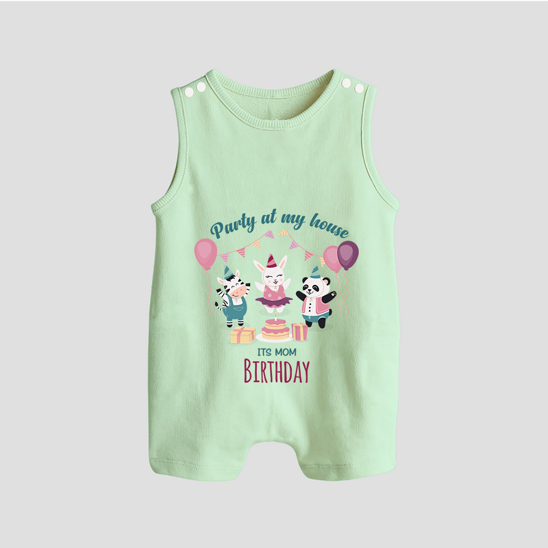 "Happy Birthday Mom - Stylish Baby Romper Suit To Share The Joy" - MINT GREEN - 0 - 5 Months Old (Chest 18")