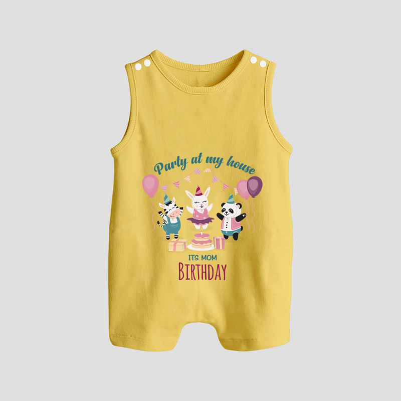 "Happy Birthday Mom - Stylish Baby Romper Suit To Share The Joy" - PASTEL YELLOW - 0 - 5 Months Old (Chest 18")