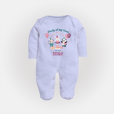 "Happy Birthday Mom - Stylish Baby Sleep Suit To Share The Joy" - BABY BLUE - New Born (Chest 7.5")