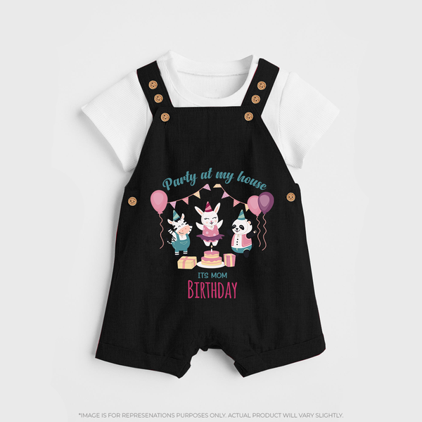 Baby Dungaree Set for Mommy's Birthday | Soft Cotton Outfit for Newborns - BLACK - 0 - 5 Months Old (Chest 18")