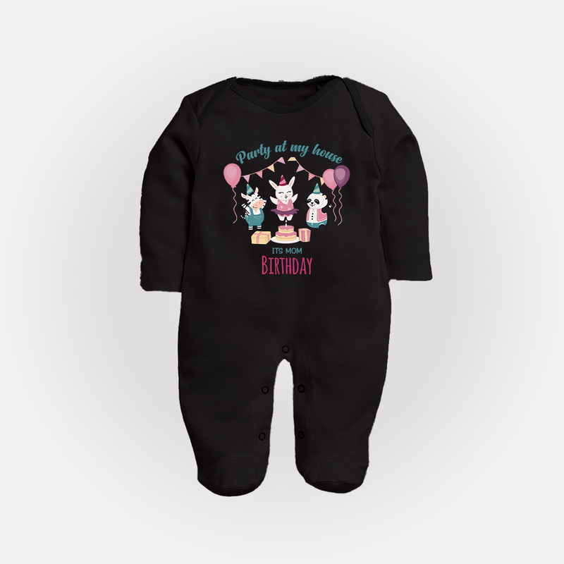 Baby Sleep Suit/Jumpsuit/Bodysuit for Mommy's Birthday | Soft Cotton Outfit for Newborns - BLACK - New Born (Chest 7.5")