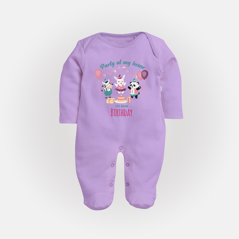 "Happy Birthday Mom - Stylish Baby Sleep Suit To Share The Joy" - LILAC - New Born (Chest 7.5")