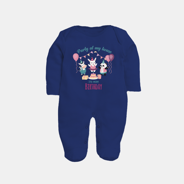 Baby Sleep Suit/Jumpsuit/Bodysuit for Mommy's Birthday | Soft Cotton Outfit for Newborns - NAVY BLUE - New Born (Chest 7.5")