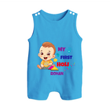 My First Holi - A Splash Of Colors & Joy With Our Customized Romper Suit For Babies With Name - ROYAL BLUE - 0 - 5 Months Old (Chest 18")