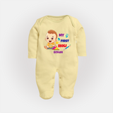 First Holi Memory Personalized Fullbody Suit - PASTEL YELLOW - New Born (Chest 7.5")