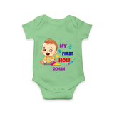 My First Holi - A Splash Of Colors & Joy With Our Customized Romper For Babies With Name - GREEN - 0 - 3 Months Old (Chest 16")