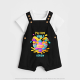 My First Holi - Dipped In Colors & Happiness With Our Customized Dungaree Set For Kids With Name - BLACK - 0 - 5 Months Old (Chest 18")