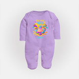 My First Holi - Dipped In Colors & Happiness With Our Customized Sleep Suit For Babies With Name - LILAC - New Born (Chest 7.5")