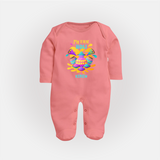 My First Holi - Dipped In Colors & Happiness With Our Customized Sleep Suit For Babies With Name - PEACH - New Born (Chest 7.5")