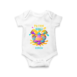 My First Holi - Dipped In Colors & Happiness With Our Customized Romper For Babies With Name - WHITE - 0 - 3 Months Old (Chest 16")