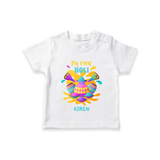 My First Holi - Dipped In Colors & Happiness With Our Customized T-Shirt For Kids With Name - WHITE - 0-5 Months Old (Chest 17")