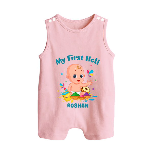 My First Holi - A Festival Of Fun & Love With Our Customized Romper Suit For Babies With Name - BABY PINK - 0 - 5 Months Old (Chest 18")