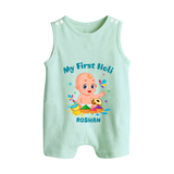 My First Holi - A Festival Of Fun & Love With Our Customized Romper Suit For Babies With Name - MINT GREEN - 0 - 5 Months Old (Chest 18")