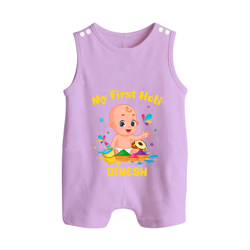 My First Holi - A Festival Of Fun & Love With Our Customized Romper Suit For Babies With Name - LILAC - 0 - 5 Months Old (Chest 18")