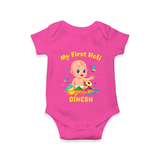 My First Holi - A Festival Of Fun & Love With Our Customized Romper For Babies With Name - HOT PINK - 0 - 3 Months Old (Chest 16")