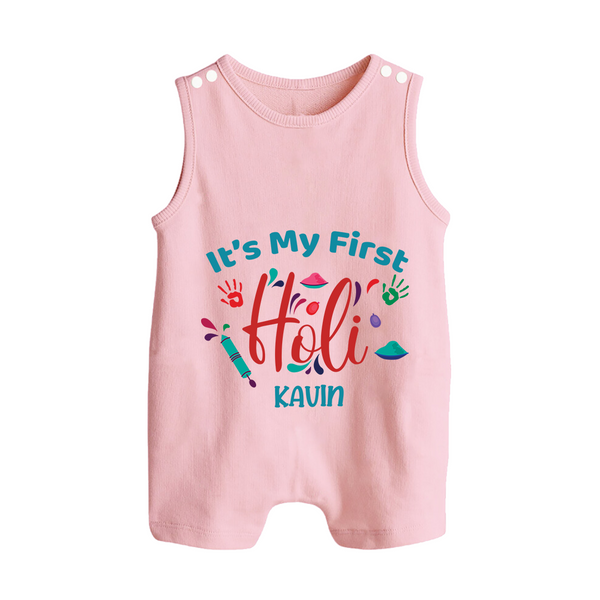 My First Holi - Let The Colors Speak With Our Customized Romper Suit For Babies With Name - BABY PINK - 0 - 5 Months Old (Chest 18")