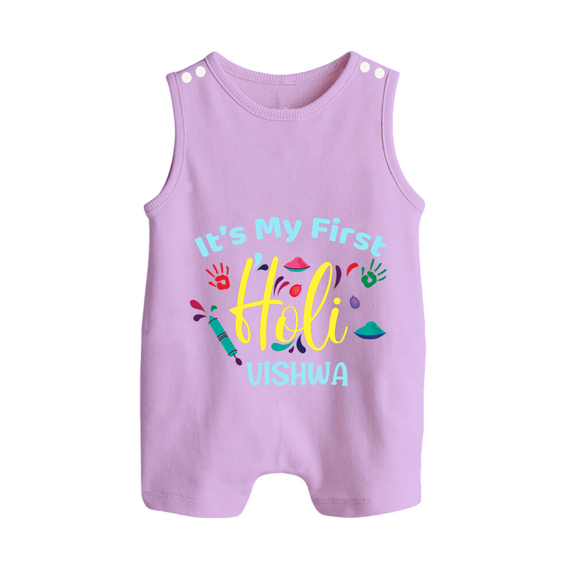 My First Holi - Let The Colors Speak With Our Customized Romper Suit For Babies With Name - LILAC - 0 - 5 Months Old (Chest 18")