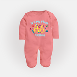 My First Holi - Let The Colors Speak With Our Customized Sleep Suit For Babies With Name - PEACH - New Born (Chest 7.5")