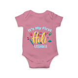 My First Holi - Let The Colors Speak With Our Customized Romper For Babies With Name - ONION - 0 - 3 Months Old (Chest 16")