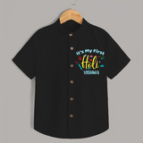 My First Holi - Let The Colors Speak With Our Customized Shirt For Kids With Name - BLACK - 0 - 6 Months Old (Chest 23")