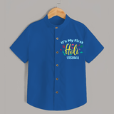 My First Holi - Let The Colors Speak With Our Customized Shirt For Kids With Name - COBALT BLUE - 0 - 6 Months Old (Chest 23")