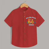 My First Holi - Let The Colors Speak With Our Customized Shirt For Kids With Name - RED - 0 - 6 Months Old (Chest 23")