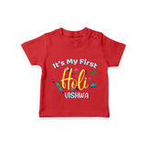 My First Holi - Let The Colors Speak With Our Customized T-Shirt For Kids With Name - RED - 0-5 Months Old (Chest 17")