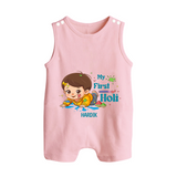 My First Holi - Tiny Hands, Big Colors With Our Customized Romper Suit For Babies With Name - BABY PINK - 0 - 5 Months Old (Chest 18")