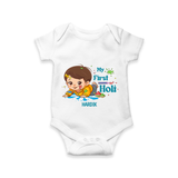 My First Holi - Tiny Hands, Big Colors With Our Customized Romper For Babies With Name - WHITE - 0 - 3 Months Old (Chest 16")