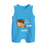 My First Holi - Tiny Hands, Big Colors With Our Customized Romper Suit For Babies With Name - ROYAL BLUE - 0 - 5 Months Old (Chest 18")