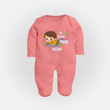 My First Holi - Tiny Hands, Big Colors With Our Customized Sleep Suit For Babies With Name - PEACH - New Born (Chest 7.5")