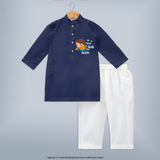 My First Holi - Tiny Hands, Big Colors With Our Customized Kurta For Kids With Name - NAVY BLUE - 3 - 6 Months Old (Chest 24", Kurta Length 14'', Waist 19", Pant Length 14")