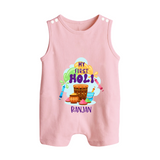 My First Holi - Sprinkled With Love & Colors With Our Customized Romper Suit For Babies With Name - BABY PINK - 0 - 5 Months Old (Chest 18")