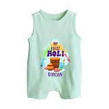 My First Holi - Sprinkled With Love & Colors With Our Customized Romper Suit For Babies With Name - MINT GREEN - 0 - 5 Months Old (Chest 18")