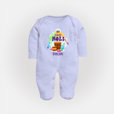 My First Holi - Sprinkled With Love & Colors With Our Customized Sleep Suit For Babies With Name - BABY BLUE - New Born (Chest 7.5")