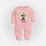 My First Holi - Sprinkled With Love & Colors With Our Customized Sleep Suit For Babies With Name - BABY PINK - New Born (Chest 7.5")