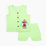 My First Holi - Sprinkled With Love & Colors With Our Customized Jabla Set For Babies With Name - PASTEL GREEN - 0 - 3 Months Old (Chest 9.8")